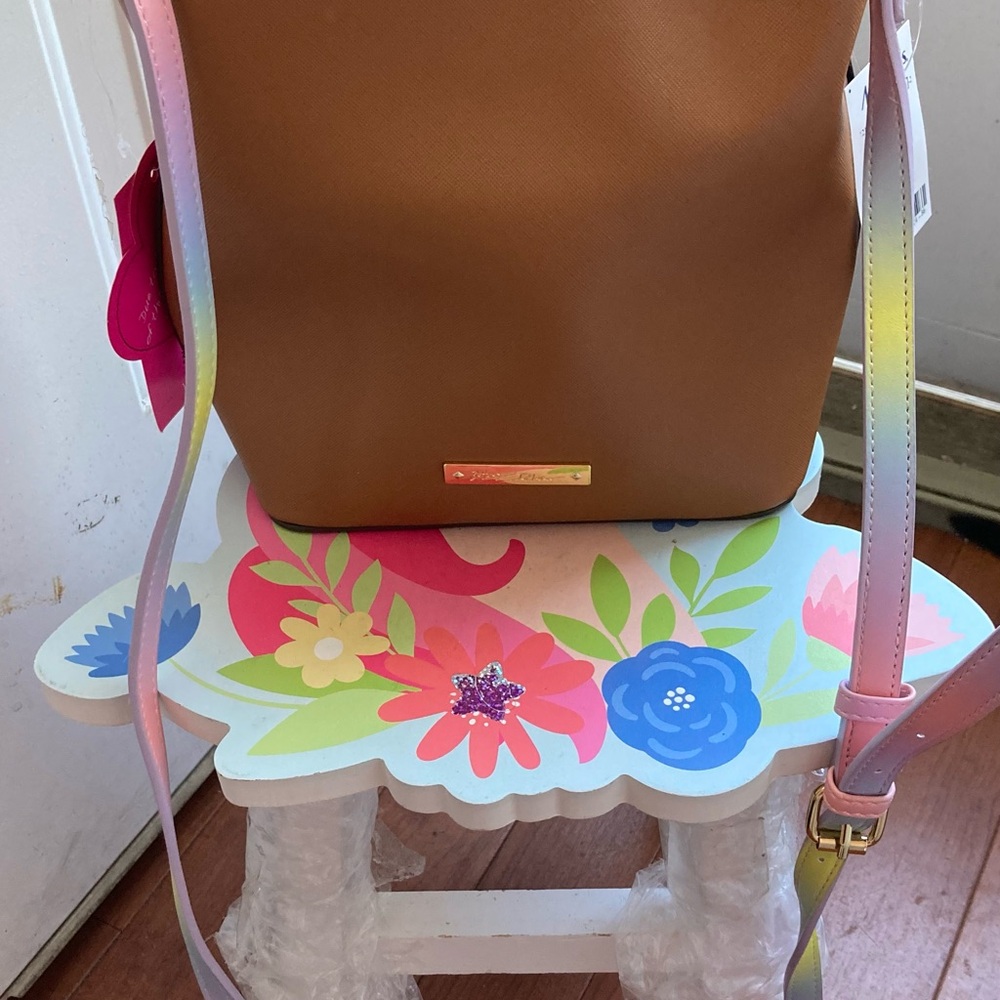 Betsey Johnson Brown Crossbody Bag with Pink Strap